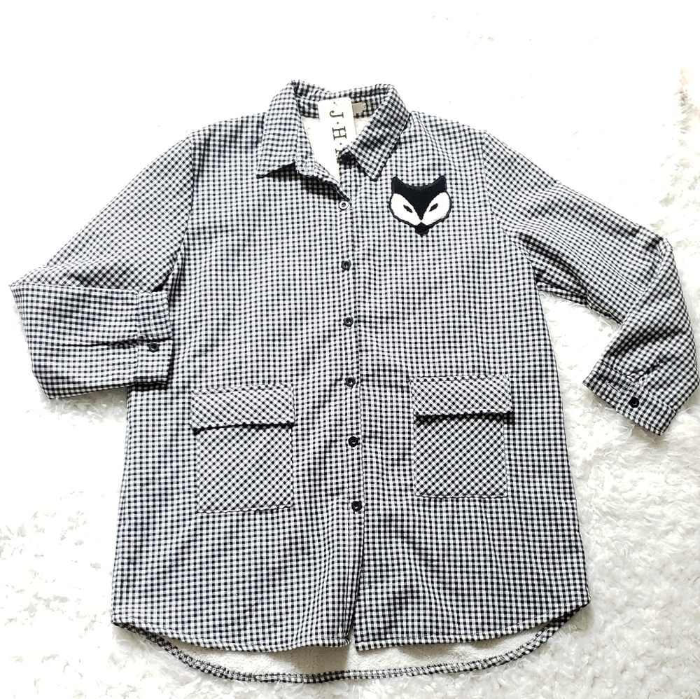 Buffalo Check Plaid Sherpa Lined Pea Coat with Fox